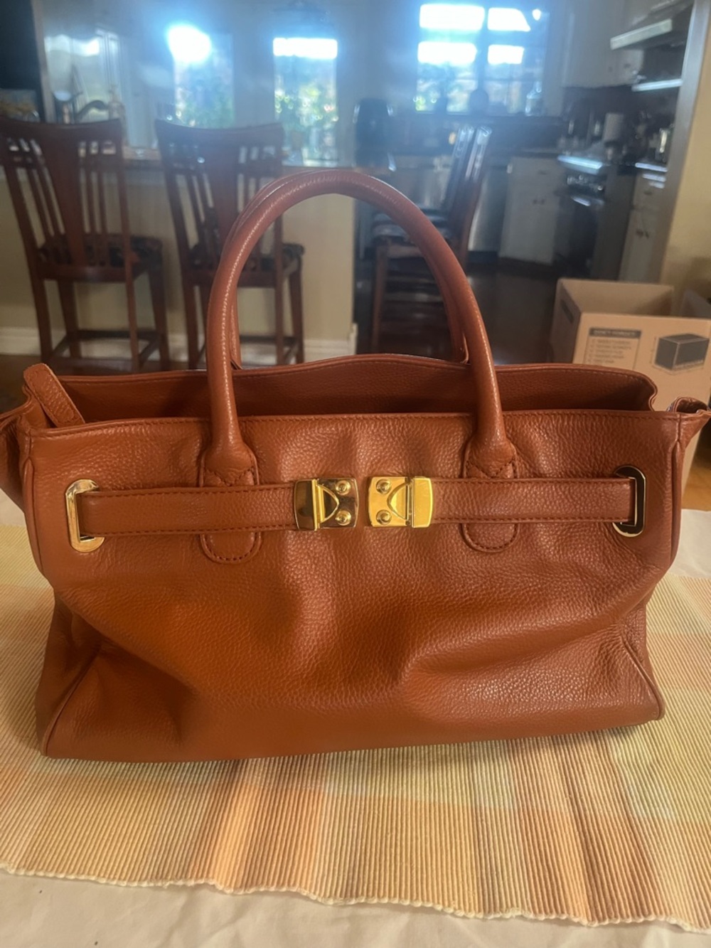 Russet Brown handbag with gold hardware